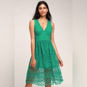 Lulu's Green Lace Midi Dress